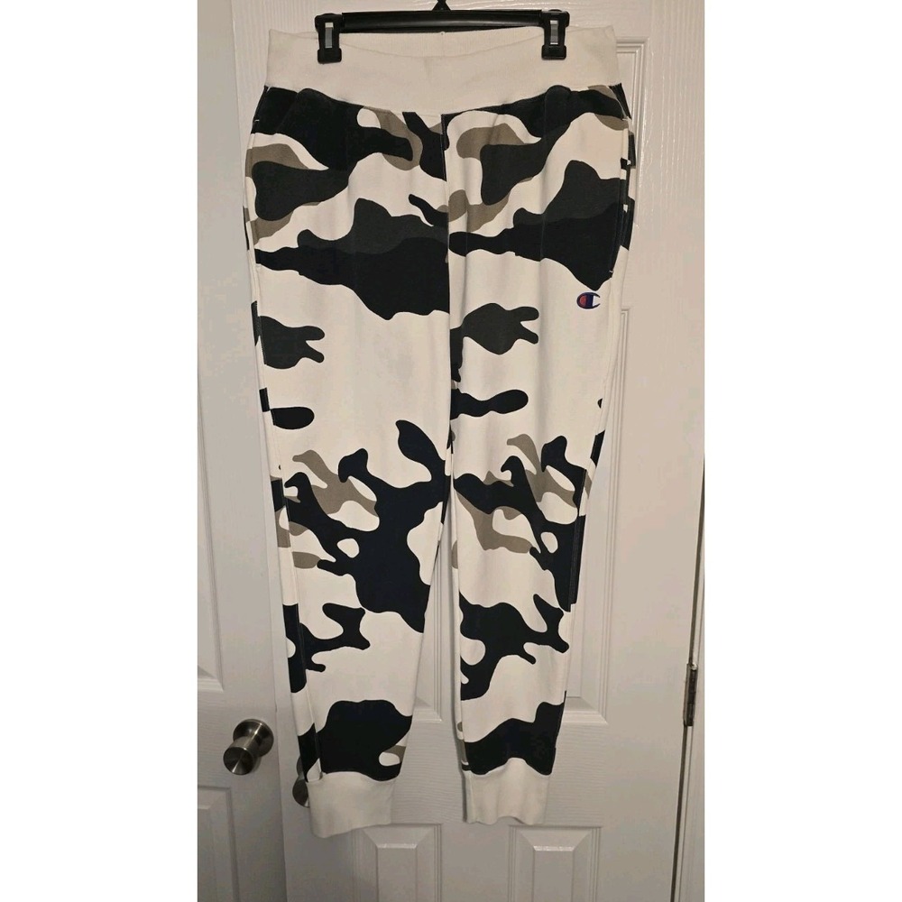 CHAMPION Reverse Weave Jogger Pants Camo Black Gray White Mens Large Drawstring